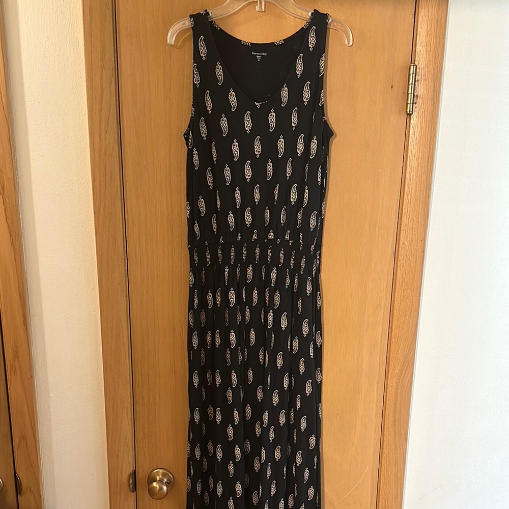 Garnet Hill Women’s Paisley Print Maxi Dress Organic Cotton Black Size XS